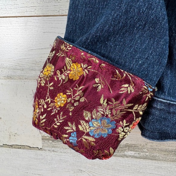 Diane Gilman DG2 Square Denim Jean Jacket M Blue Embroidered Floral Button Up - Picture 6 of 16